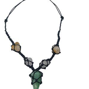 Handmade Macrame Necklace with Natural Serpentine Stone